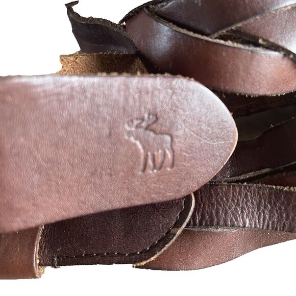 Vintage Abercrombie Braided Woven Genuine Brown Leather Belt Medium Boho Chic